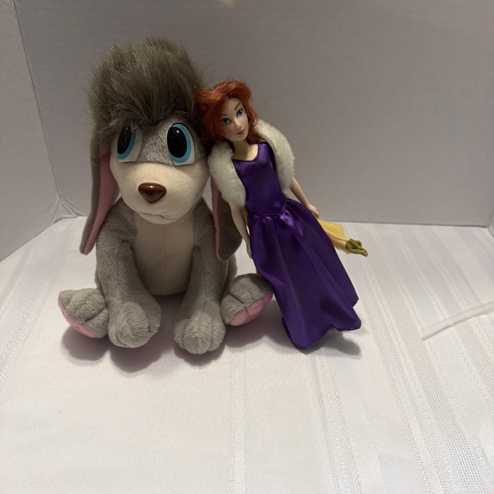 Vintage 1997 Anastasia Movie Pooka Plush and Anastasia Doll Purple Dress Set